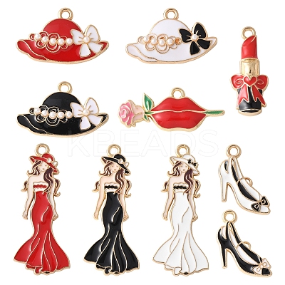 24Pcs 6 Styles Alloy Enamel Pendants ENAM-FS0002-70-1