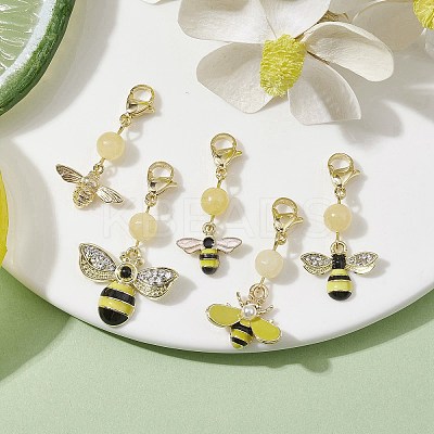 5Pcs Bee Alloy Enamel Pendant Decorations HJEW-JM01728-1