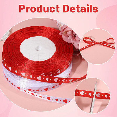 2 Rolls 2 Colors Heart Pattern Polyester Ribbon OCOR-CA0001-34-1