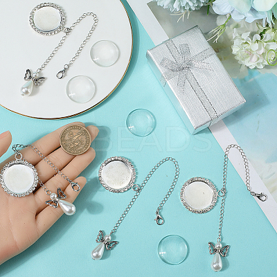 Angel & Flat Round Brass Rhinestone Doctoral Cap Graduation Hanging Pendants HJEW-SP00003-1