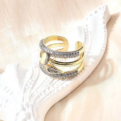 Brass Micro Pave Cubic Zirconia Cuff Rings RJEW-V007-05GP-1