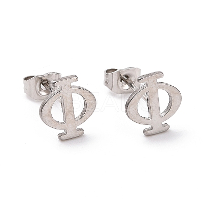 Non-Tarnish 304 Stainless Steel Greek Letter Phi Stud Earrings EJEW-G318-02P-1