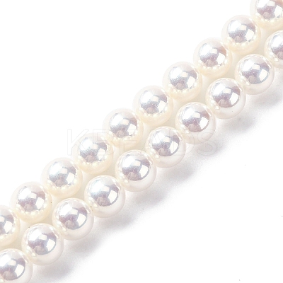 UV Plating Pearlized Glass Pearl Beads Strands GLAA-F128-01A-T1-1