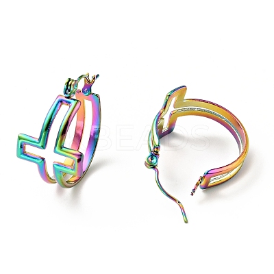 Ion Plating(IP) Rainbow Color 304 Stainless Steel Cross Hoop Earrings for Women EJEW-G293-02M-1