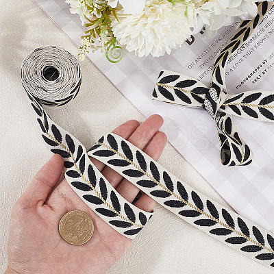 3 Yards Polyester Leaf Jacquard Ribbons SRIB-WH20020-020C-1