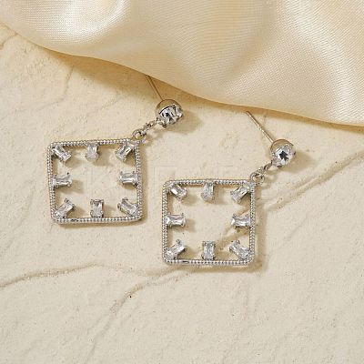 Geometric Hollow Design Brass Pave Clear Cubic Zirconia Stud Earrings SQ8003-1-1