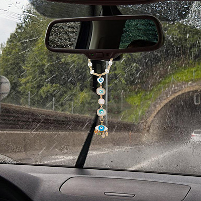 Resin & Shell Evil Eye Pendant Decoration HJEW-DR00026-1