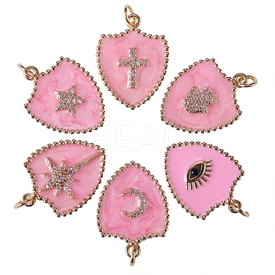 6Pcs 6 Styles Real 18K Gold Plated Brass Micro Pave Clear Cubic Zirconia Enamel Pendants ZIRC-SZ0001-36A-1