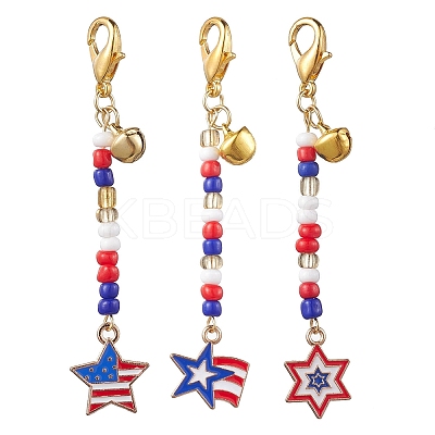 3Pcs Independence Day Alloy Enamel Pendant Decorations HJEW-MZ00045-1