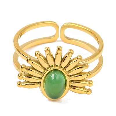 Oval Natural Dyed & Heated Green Onyx Agate Finger Rings RJEW-Q822-49G-01-1