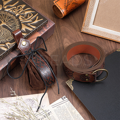 Men's Viking PU Leather Belt Chain with Belt Pouch Renaissance DIY-WH0504-46A-1