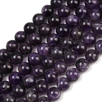 Natural Amethyst Round Bead Strands G-L170-12mm-02-1