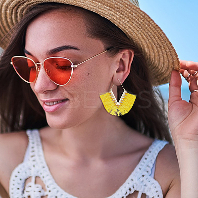 10 Pairs 10 Colors Rhombus Cotton Tassel Big Hoop Earrings EJEW-AN0001-27-1
