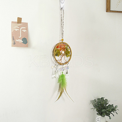 Natural Gemstone Chips Tree of Life Pendant Decorations PW-WG75827-01-1