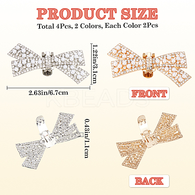 4Pcs 2 Colors Bowknot Alloy Rhinestone Shoe Decorations FIND-CP0002-25-1