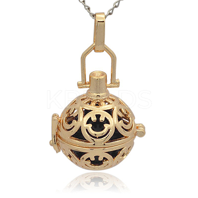 Golden Tone Brass Hollow Round Cage Pendants KK-J216-11G-1