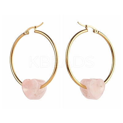 Heart Natural Rose Quartz Beads Earrings for Girl Women EJEW-JE04638-01-1