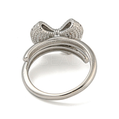 Bowknot Brass Micro Pave Clear Cubic Zirconia Double Rings RJEW-Z050-25P-1