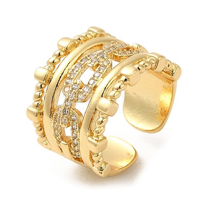Rack Plating Real 18K Gold Plated Brass Hollow Oval Open Cuff Rings RJEW-B048-10G-1