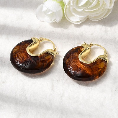 Brass Resin Hoop Earrings EJEW-P333-11C-G02-1