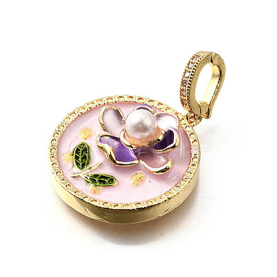Brass Micro Pave Cubic Zirconia & Enamel Pendants KK-R222-10G-01-1