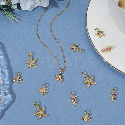 12Pcs 4 Style Brass Micro Pave Cubic Zirconia Pendants KK-BBC0019-51-1