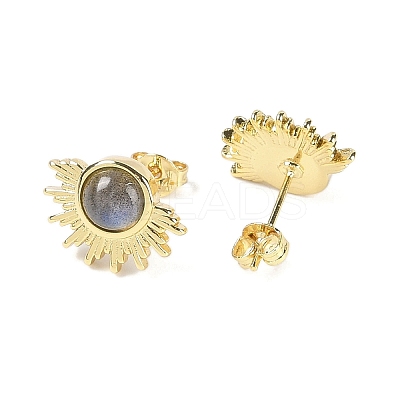 Natural Labradorite Stud Earrings EJEW-K288-01G-10-1