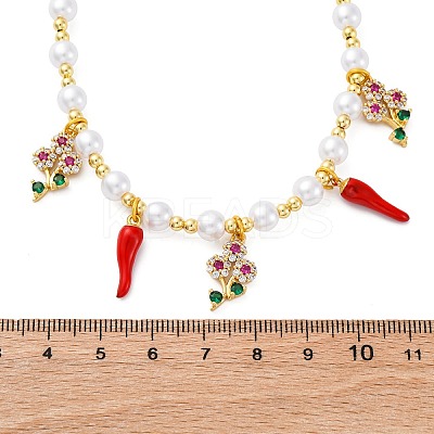 Brass Micro Pave Clear Cubic Zirconia Beaded Necklaces NJEW-Z059-06G-01-1