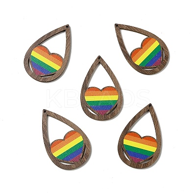 Rainbow/Pride Flag Theme Single Face Printed Aspen Wood Big Pendants WOOD-G014-02B-1