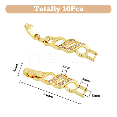 10Pcs 2 Colors Rack Plating Brass Micro Pave Clear Cubic Zirconia Watch Band Clasps ZIRC-DC0001-08-1