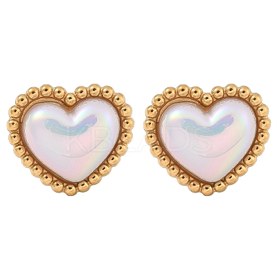 304 Stainless Steel Shell Heart Stud Earrings for Women EJEW-Z095-02G-1
