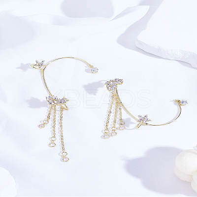 2Pcs 2 Colors Fashionable Tassel Brass Cuff Earrings EJEW-LP0012-13-1