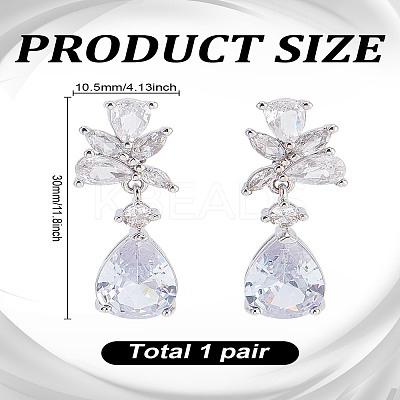 1 Pair Brass Clear Cubic Zirconia Teardrop Dangle Stud Earrings EJEW-LP0001-76-1