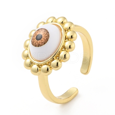 Acrylic Sun with Evil Eye Open Cuff Ring RJEW-B042-07G-03-1