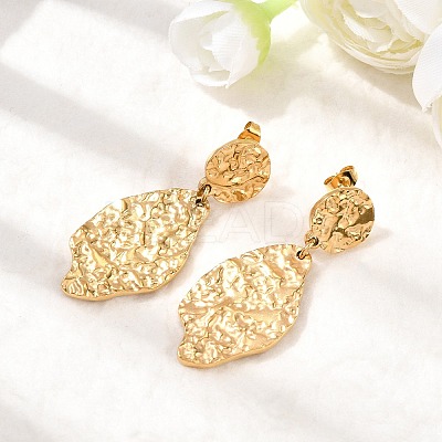 304 Stainless Steel Hammered Textured Leaf Dangle Stud Earrings EJEW-K268-44G-1