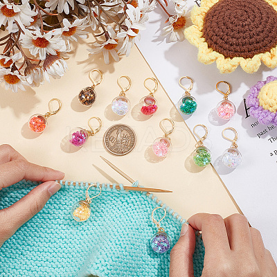 20Pcs 10 Colors Glass Ball with Star Glitter Sequins Pendant Stitch Markers HJEW-NB00029-1