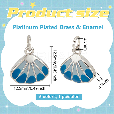 5Pcs 5 Colors Brass Enamel Shell Shape Charms KK-BC0015-42P-1