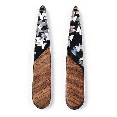 Opaque Resin & Walnut Wood Pendants RESI-N039-64B-1