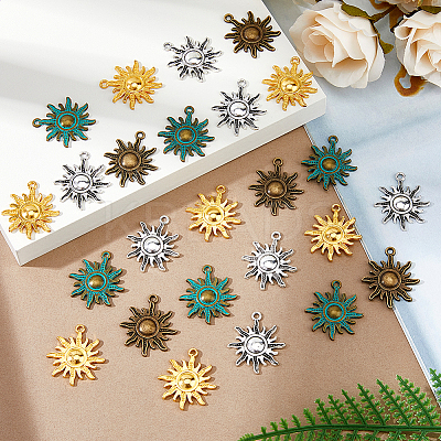 64Pcs 4 Colors Tibetan Style Alloy Pendants FIND-FH0010-04-1