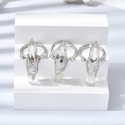 Natural Quartz Crystal & Brass Cuff Rings for Women RJEW-G374-01P-08-1