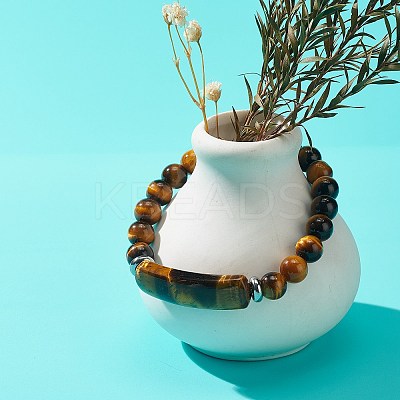 Natural Tiger Eye Beaded Stretch Bracelet BJEW-JB08879-04-1
