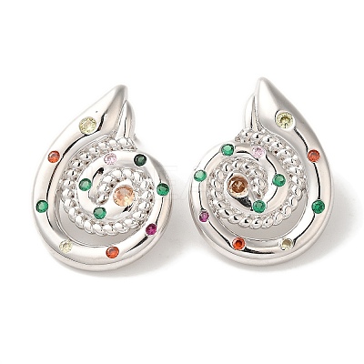 Rack Plating Brass Micro Pave Cubic Zirconia Stud Earrings EJEW-B062-14P-01-1