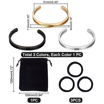 3Pcs 3 Color 304 Stainless Steel Grooved Bangles FIND-UN0002-09-1