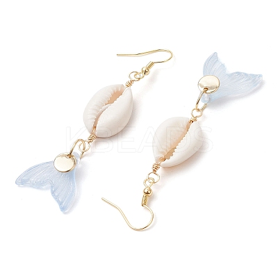 Natural Cowrie Shell Glass Dangle Earrings EJEW-JE06385-03-1