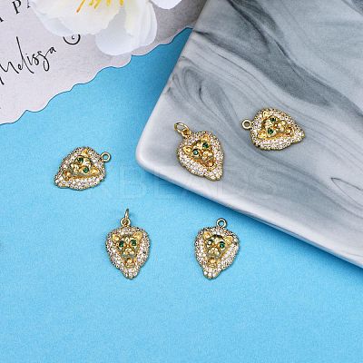 5Pcs Brass Micro Pave Clear & Green Cubic Zirconia Pendants ZIRC-SZ0003-16-1