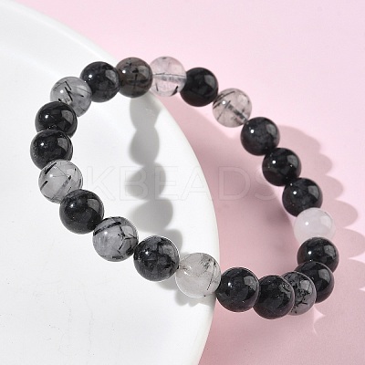 Natural Rutilated Quartz Round Beads Stretch Bracelets for Women BJEW-Z158-03H-03-1