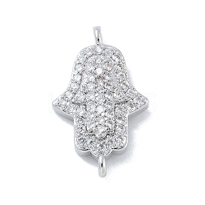 Rack Plating Brass Micro Pave Clear Cubic Zirconia Religion Hamsa Hand Connector Charms KK-A23410-053P-1