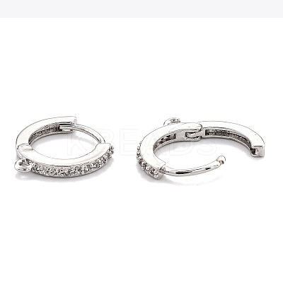 Brass Micro Pave Clear Cubic Zirconia Huggie Hoop Earring Findings LS-EJEW-O107-01P-1