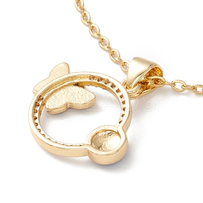 Clear Cubic Zirconia Ring with Evil Eye and Butterfly Pendant Necklace X-NJEW-O125-54G-1