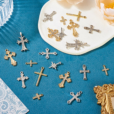 18Pcs 9 Styles Alloy with Crystal Rhinestone Pendants ALRI-TA0001-34-1